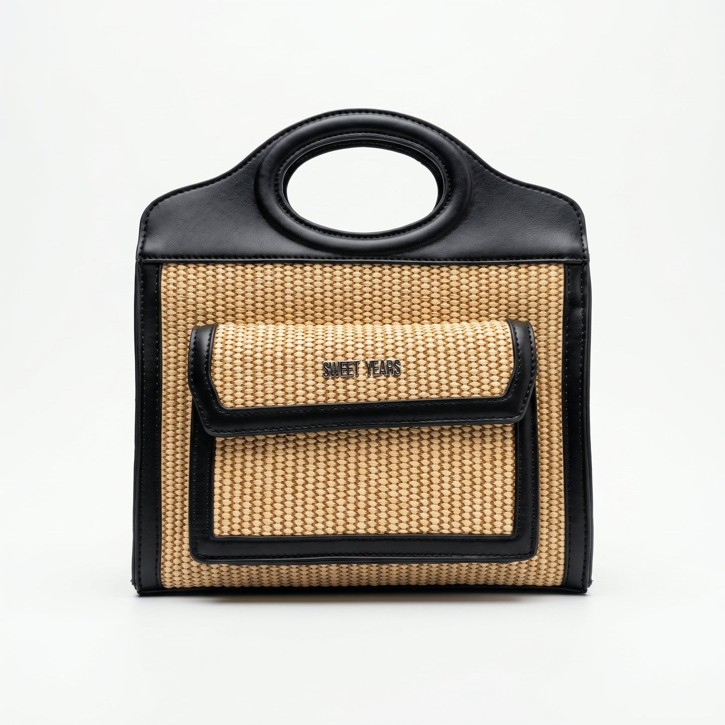 Sweet Years Borsa Shopping in Tessuto Intrecciato ed Ecopelle con Tasca Frontale