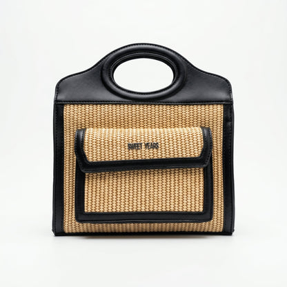Sweet Years Borsa Shopping in Tessuto Intrecciato ed Ecopelle con Tasca Frontale