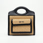 Sweet Years Woven Fabric and Faux Leather Shopping Bag with Front Pocket
