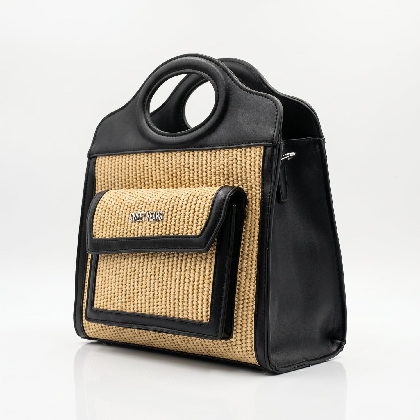 Sweet Years Borsa Shopping in Tessuto Intrecciato ed Ecopelle con Tasca Frontale