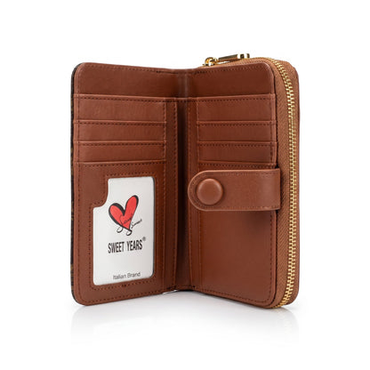 Sweet Years Portafoglio Compatto in Ecopelle con Stampa Monogram