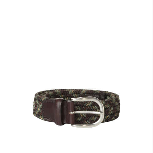 Fade Elasticated Linen and Leather Belt Terra