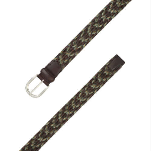 Fade Elasticated Linen and Leather Belt Terra