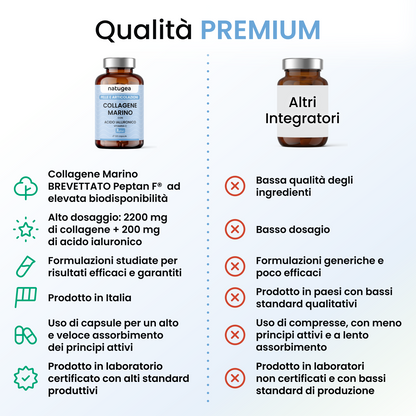 Collagene marino idrolizzato per pelle e articolazioni 2200mg – Peptan® Tipo 1 con Acido Ialuronico e Vitamina C