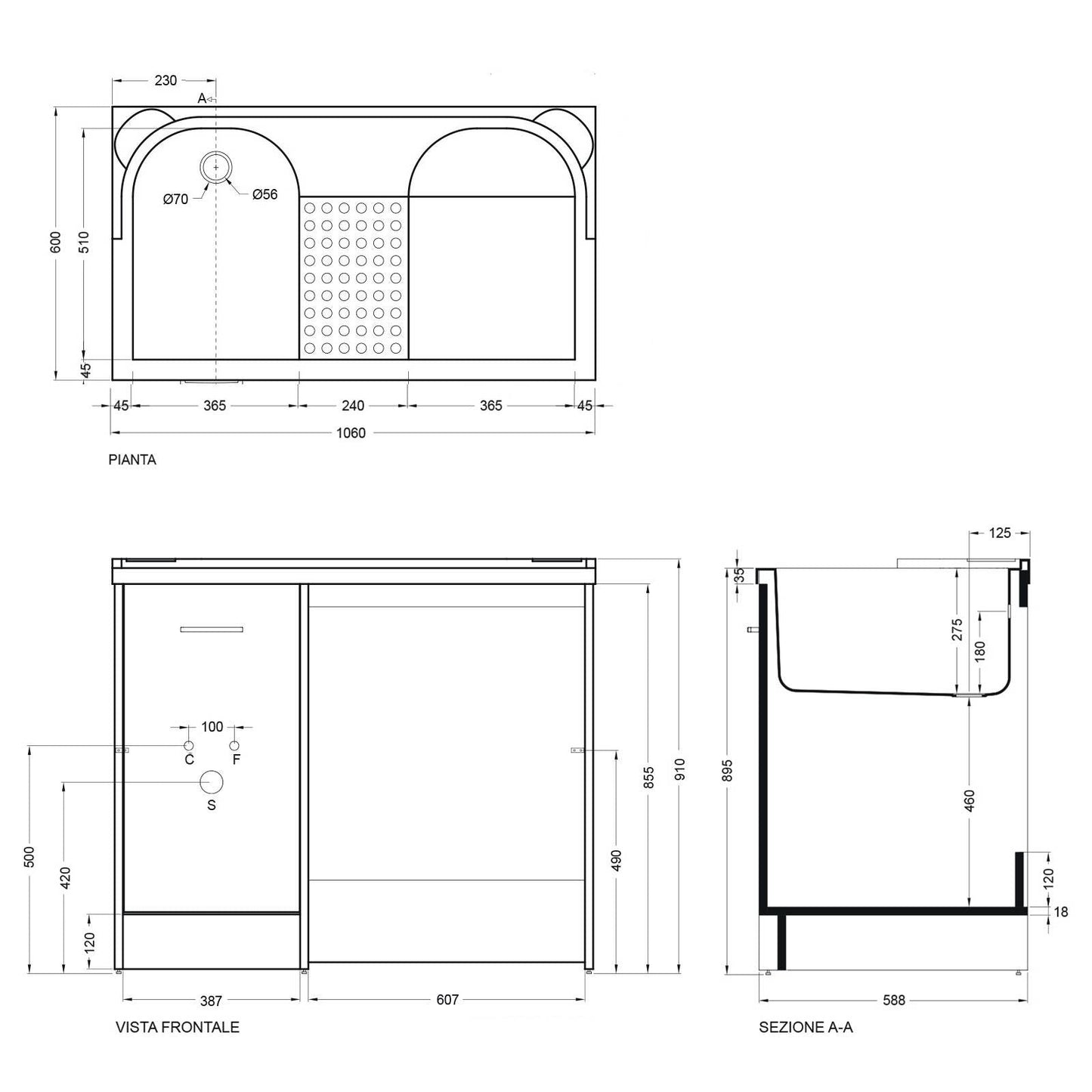Colavene Domestica Coprilavatrice con lavapanni 106x60x90h cm vasca destra