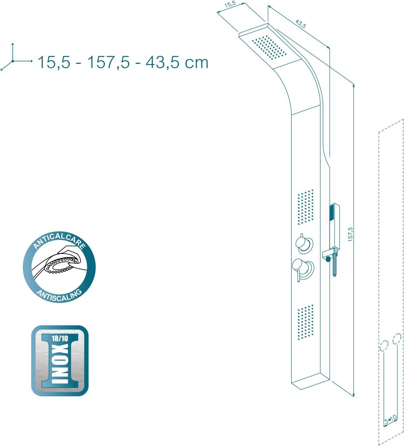 Colonna Doccia Modello Loira In Acciaio Inox multifunzione Metaform