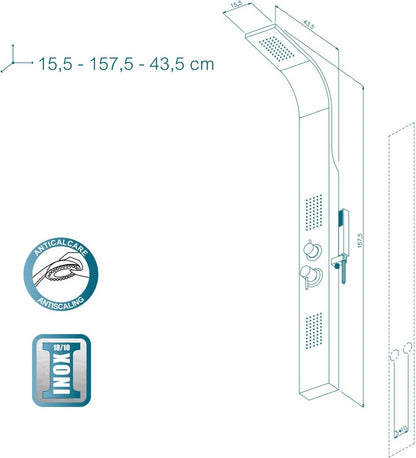 Colonna Doccia Modello Loira In Acciaio Inox multifunzione Metaform