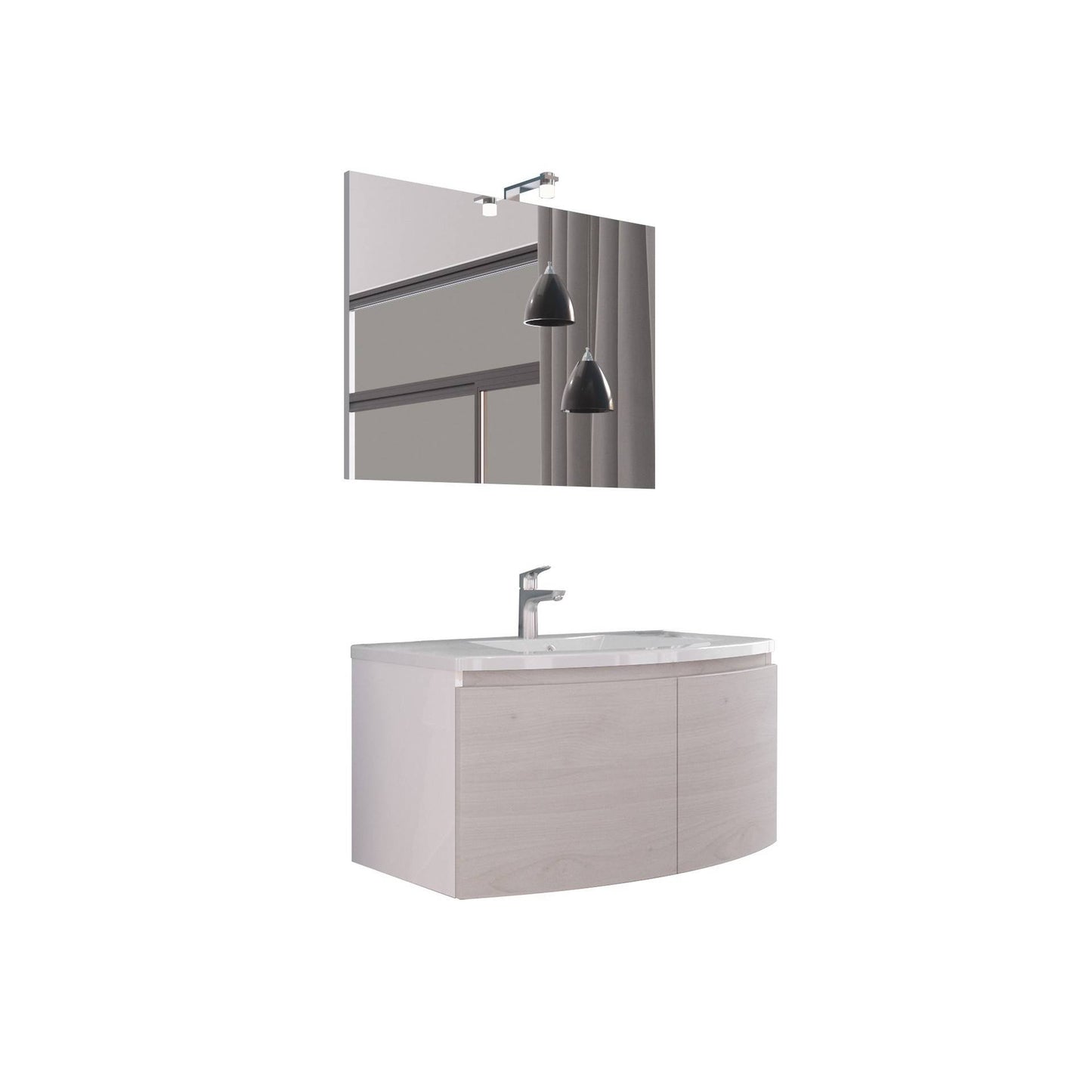 Composizione bagno 2 ante con lavabo in ceramica e specchio con lampada led