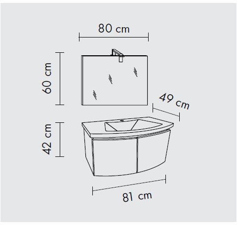 Composizione Bagno Sospeso 80cm Bianco Lucido - 2 Ante Soft-Close e LED