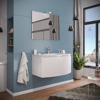 Composizione Bagno Sospeso 80cm Bianco Lucido - 2 Ante Soft-Close e LED