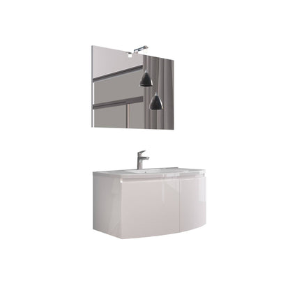 Composizione Bagno Sospeso 80cm Bianco Lucido - 2 Ante Soft-Close e LED