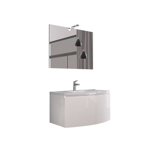 Composizione Bagno Sospeso 80cm Bianco Lucido - 2 Ante Soft-Close e LED