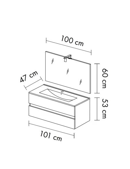 Mobile Bagno Sospeso 101cm Bianco Lucido - 2 Cassetti + LED
