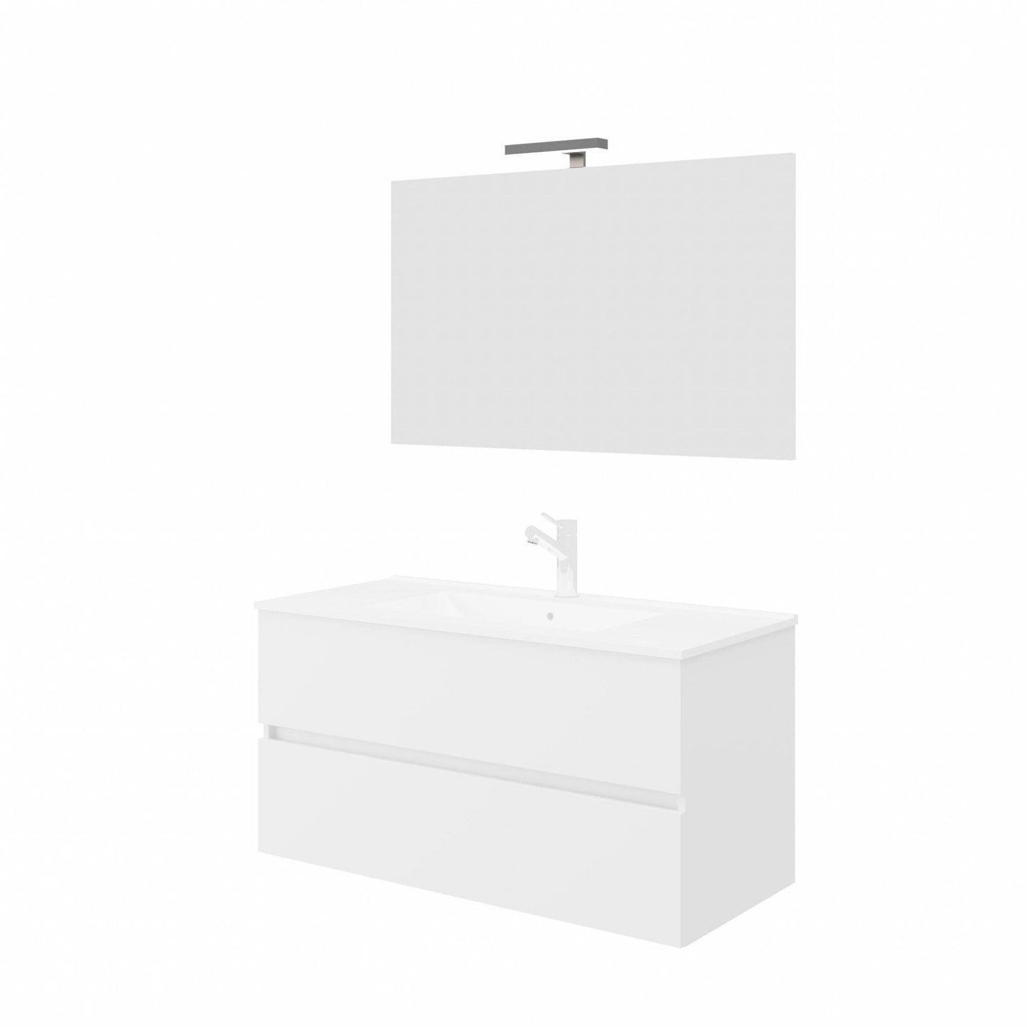 Mobile Bagno Sospeso 101cm Bianco Lucido - 2 Cassetti + LED