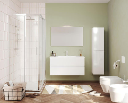 Mobile Bagno Sospeso 101cm Bianco Lucido - 2 Cassetti + LED
