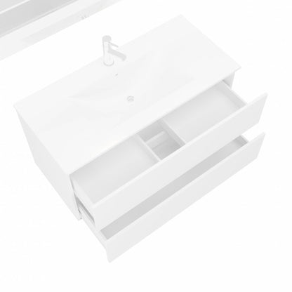 Mobile Bagno Sospeso 101cm Bianco Lucido - 2 Cassetti + LED