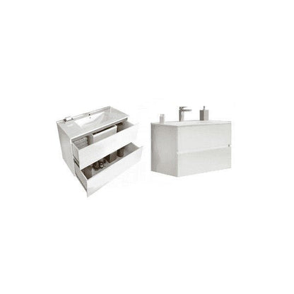 Composizione bagno 2 cassettoni con lavabo in ceramica e specchio con lampada led