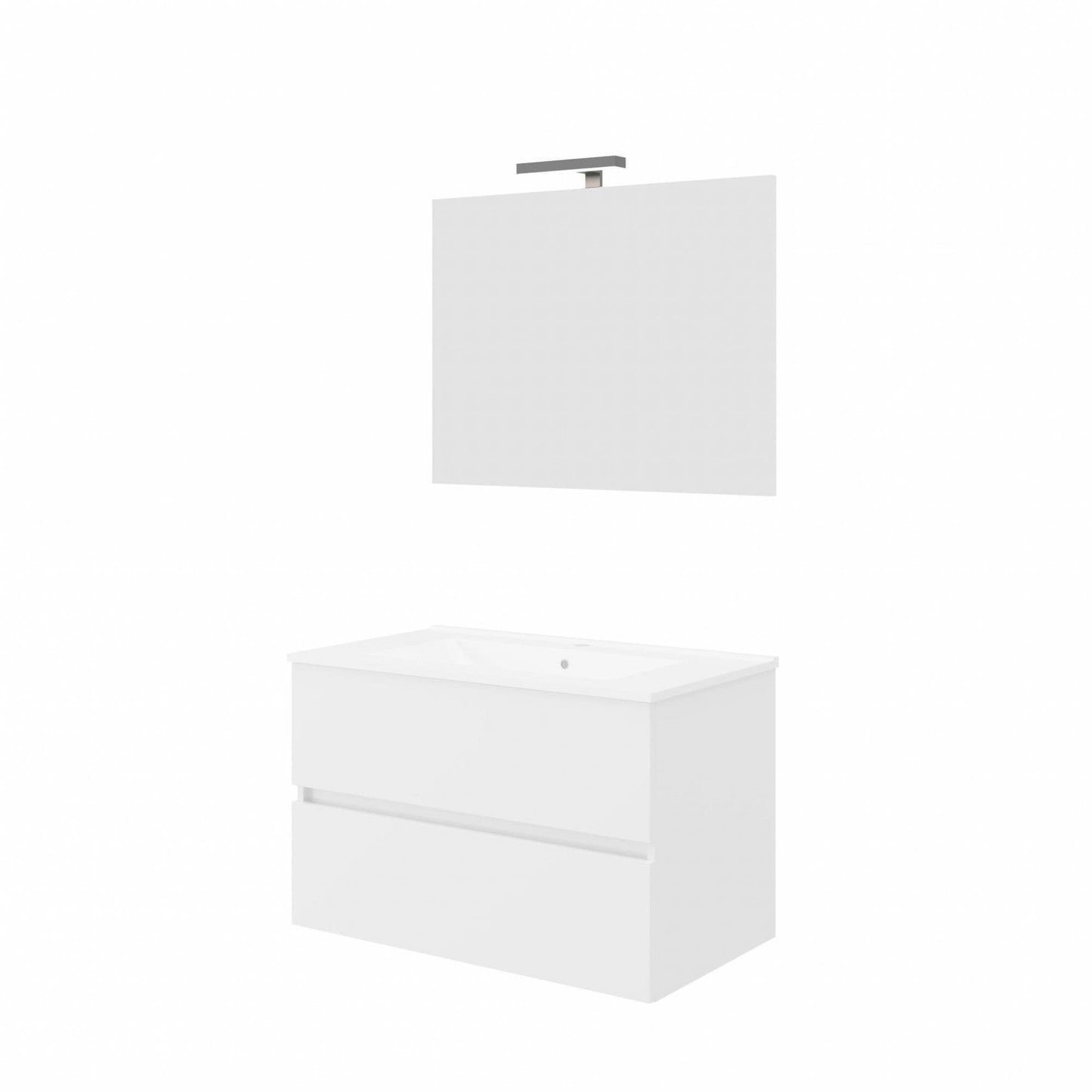 Composizione bagno 2 cassettoni con lavabo in ceramica e specchio con lampada led