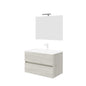 Bathroom composition with 2 drawers, ceramic basin, and mirror with LED lamp