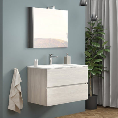 Composizione bagno 2 cassettoni con lavabo in ceramica e specchio con lampada led
