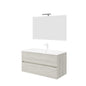 Bathroom composition with two 100cm grey oak drawers, ceramic sink, and mirror with LED light