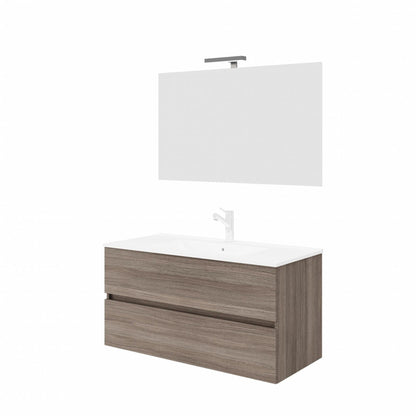 Mobile Bagno Sospeso 101cm Rovere Fumo - 2 Cassetti + LED