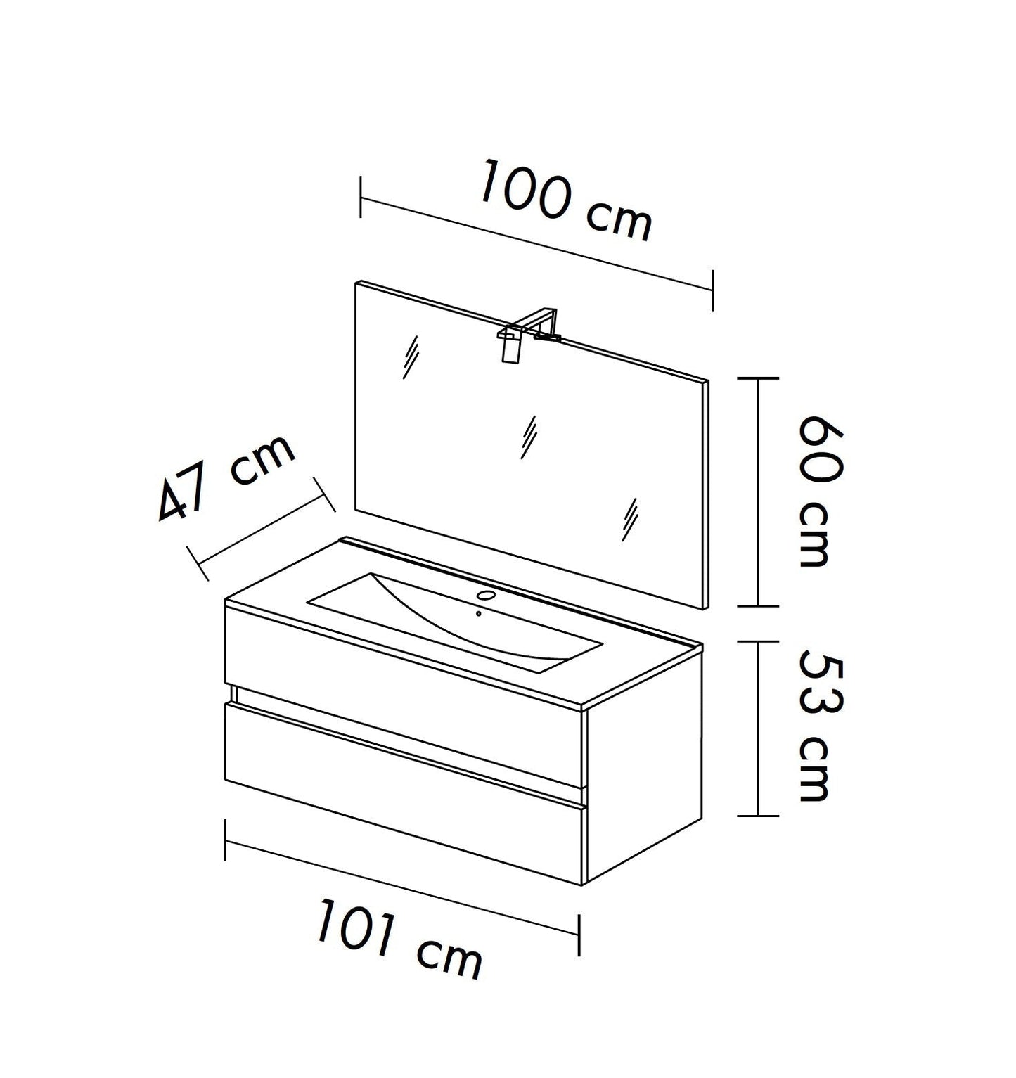 Mobile Bagno Sospeso 101cm Rovere Fumo - 2 Cassetti + LED