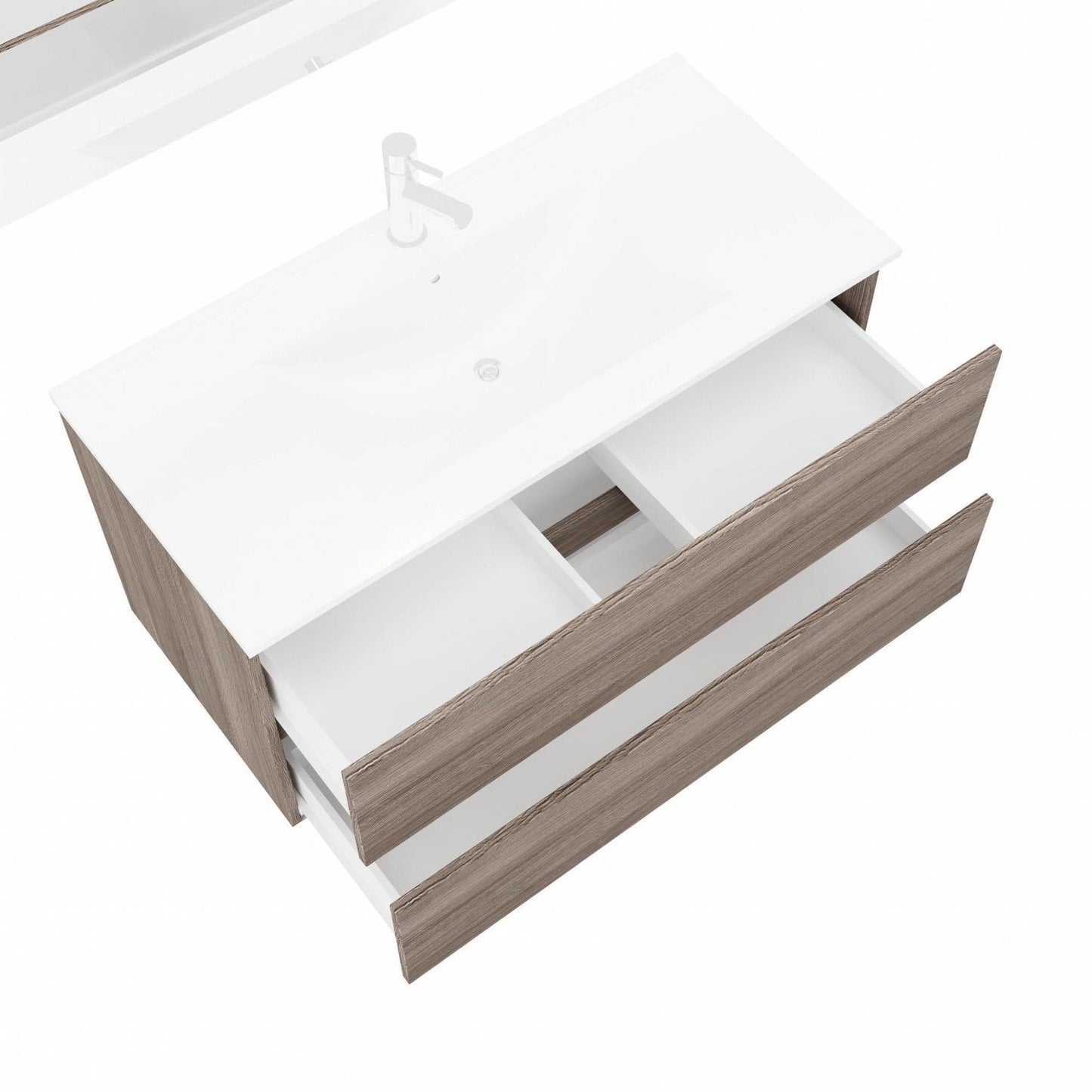 Mobile Bagno Sospeso 101cm Rovere Fumo - 2 Cassetti + LED