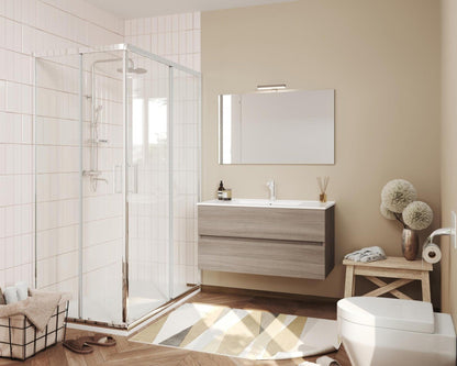 Mobile Bagno Sospeso 101cm Rovere Fumo - 2 Cassetti + LED