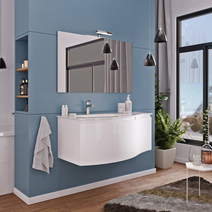 Composizione Bagno Sospeso 105cm Bianco Lucido - 3 Ante Curve e LED