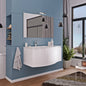 Wall-Hung Bathroom Furniture Unit 105cm Glossy White - 3 Curved Doors and LED