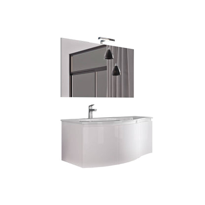 Composizione Bagno Sospeso 105cm Bianco Lucido - 3 Ante Curve e LED