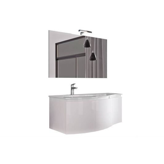 Composizione Bagno Sospeso 105cm Bianco Lucido - 3 Ante Curve e LED