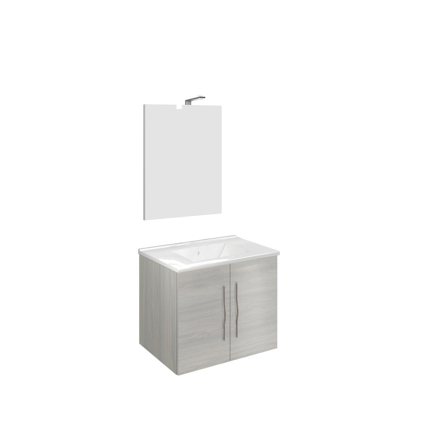Composizione Bagno Sospeso 61cm Rovere Grigio - 2 Ante + LED Modello Corallo 4452