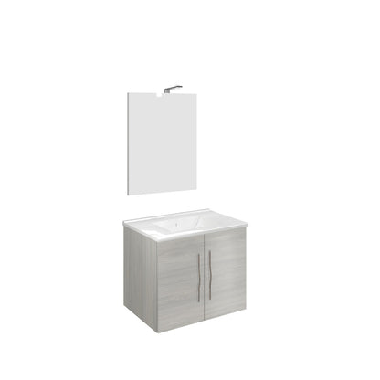 Composizione Bagno Sospeso 61cm Rovere Grigio - 2 Ante + LED Modello Corallo 4452