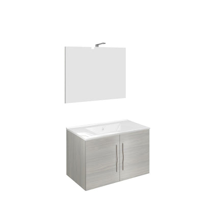 Composizione Bagno Sospeso 81cm Corallo 4455 Rovere Grigio - 2 Ante + LED