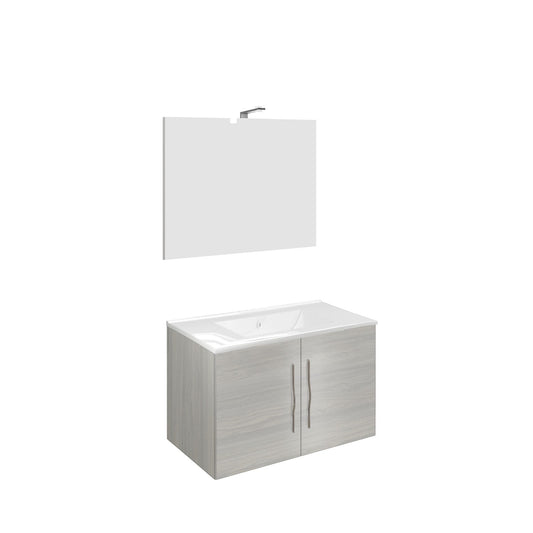 Composizione Bagno Sospeso 81cm Corallo 4455 Rovere Grigio - 2 Ante + LED