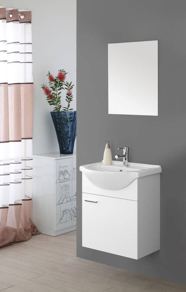 Composizione Bagno Sospeso 56cm Stella Bianco Lucido