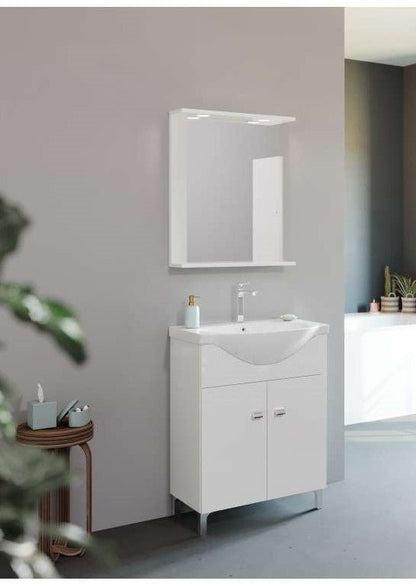 Composizione da bagno 2 ante   65 cm con lavabo in ceramica e specchio