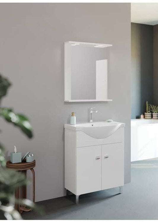 Composizione da bagno 2 ante   65 cm con lavabo in ceramica e specchio