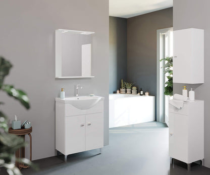 Composizione da bagno 2 ante   65 cm con lavabo in ceramica e specchio