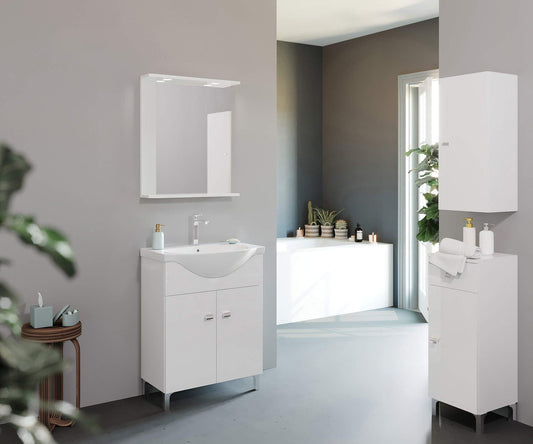Composizione da bagno 2 ante   65 cm con lavabo in ceramica e specchio