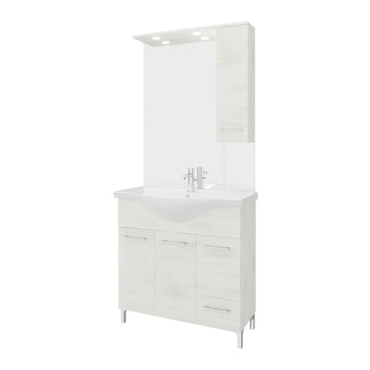 Composizione da bagno 3 ante da 105cm con cassetto lavabo e specchiera con pensile e luci a led