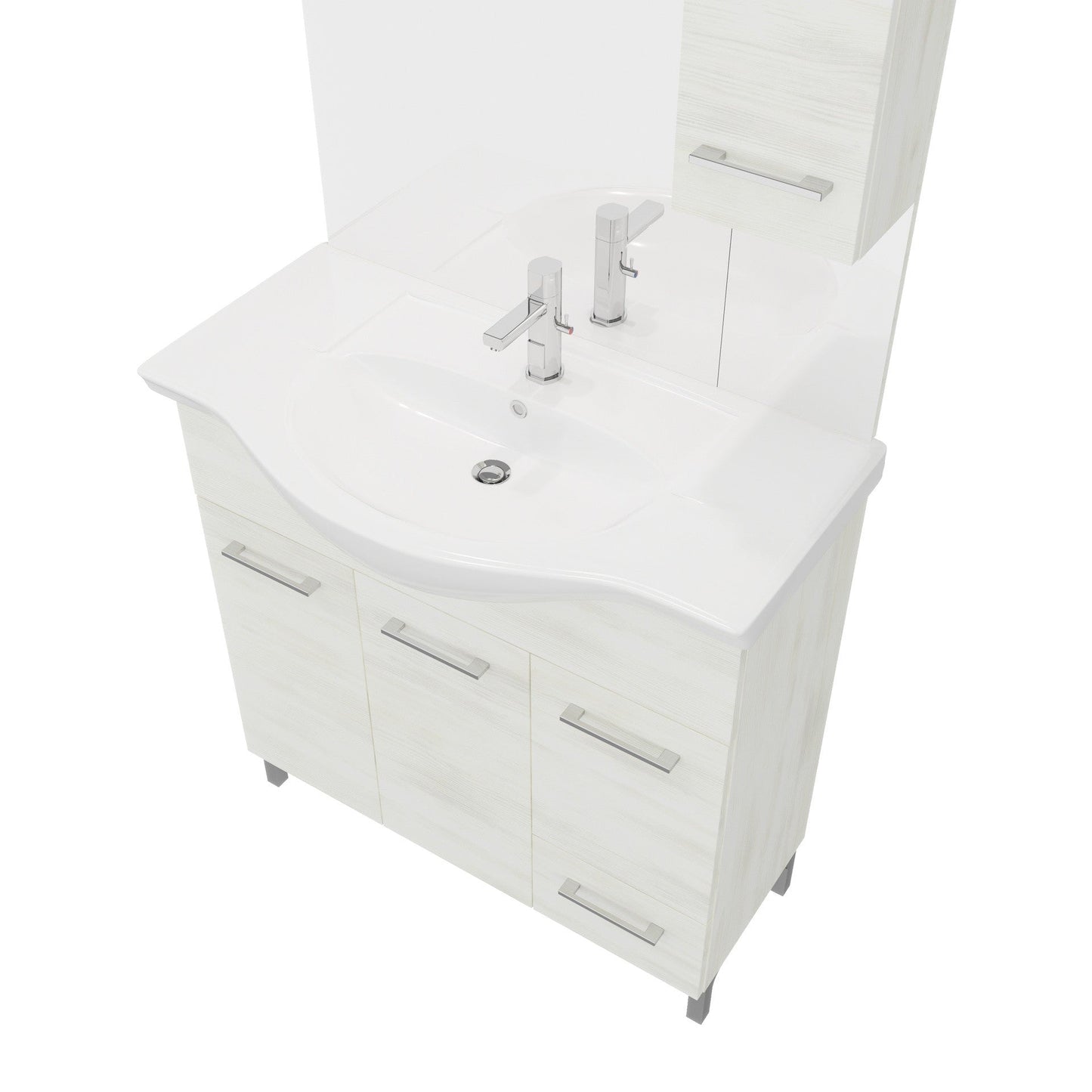 Composizione da bagno 3 ante da 105cm con cassetto lavabo e specchiera con pensile e luci a led