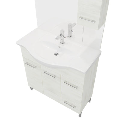 Composizione da bagno 3 ante da 105cm con cassetto lavabo e specchiera con pensile e luci a led
