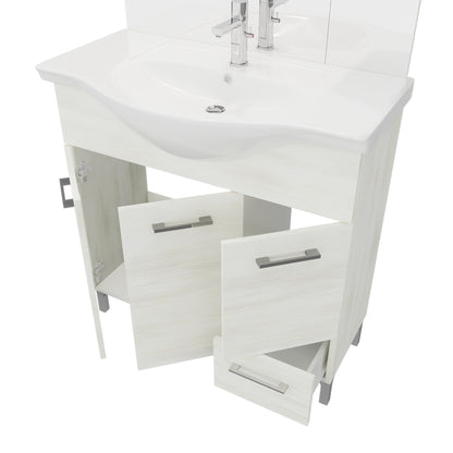 Composizione da bagno 3 ante da 105cm con cassetto lavabo e specchiera con pensile e luci a led