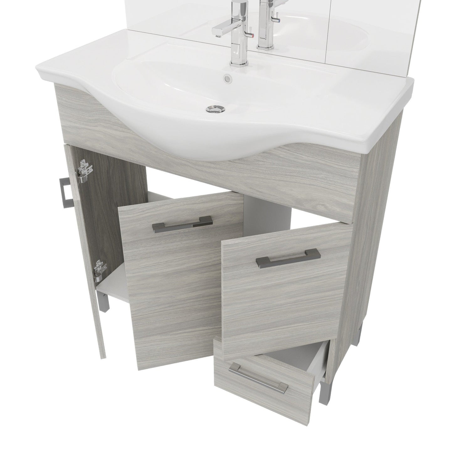 Composizione da bagno 3 ante da 105cm con lavabo e specchiera con pensile e luci a led