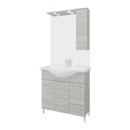 Composizione da bagno 3 ante da 105cm con lavabo e specchiera con pensile e luci a led