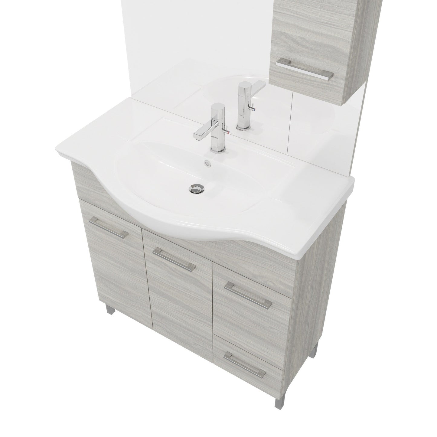 Composizione da bagno 3 ante da 105cm con lavabo e specchiera con pensile e luci a led