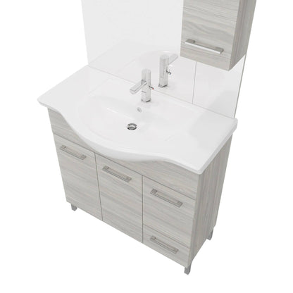 Composizione da bagno 3 ante da 85cm con cassetto, lavabo e specchiera con pensile